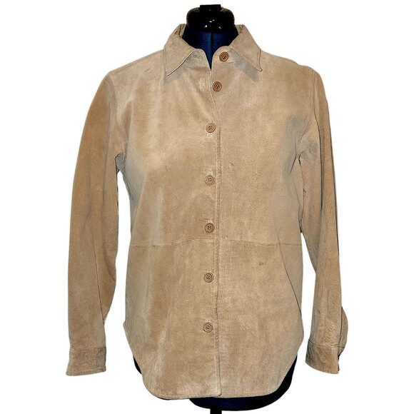 VTG Chadwicks Suede Tan Leather Womens Shacket Jacket Sz M Reg *Interior… - Picture 1 of 7